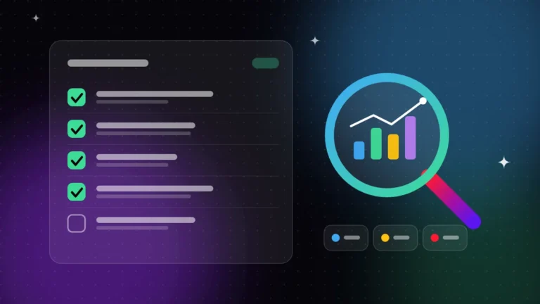 Lista di controllo SEO con lente d'ingrandimento e grafico in crescita