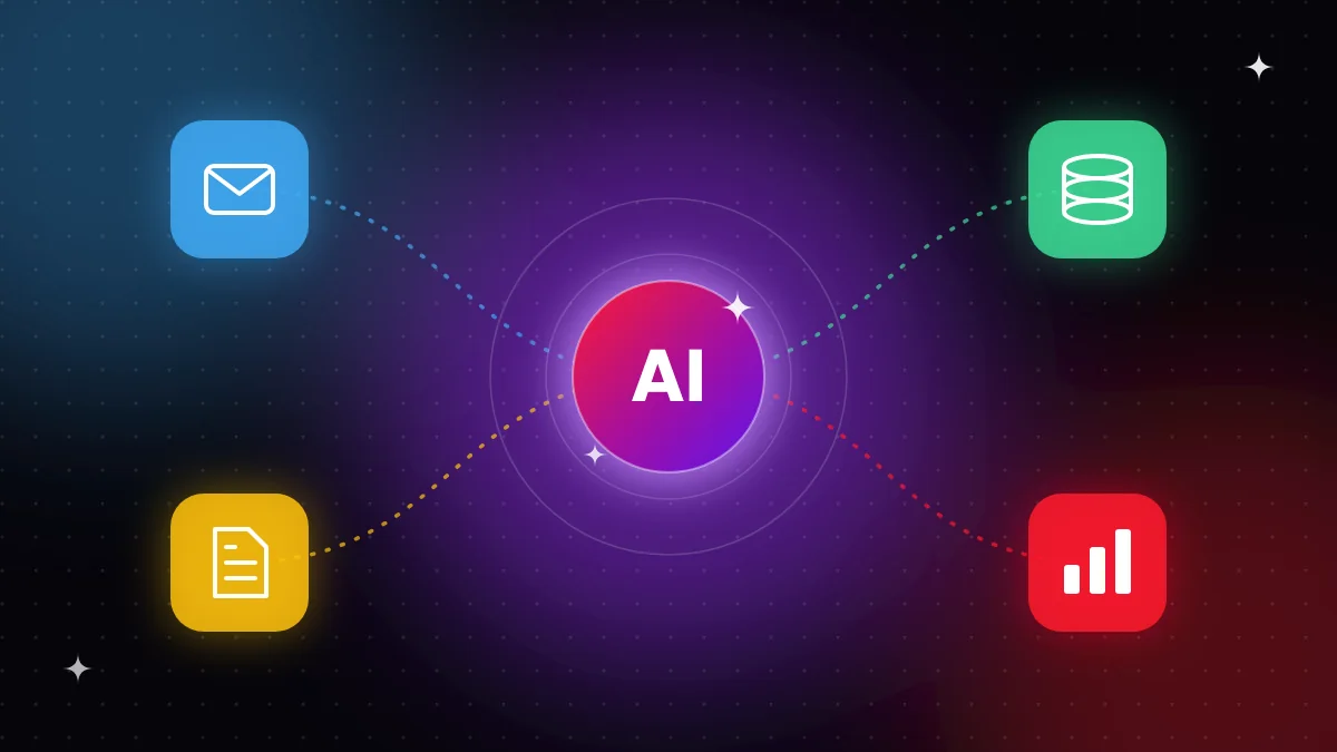 Schema di un AI Agent collegato a email, documenti, database e report