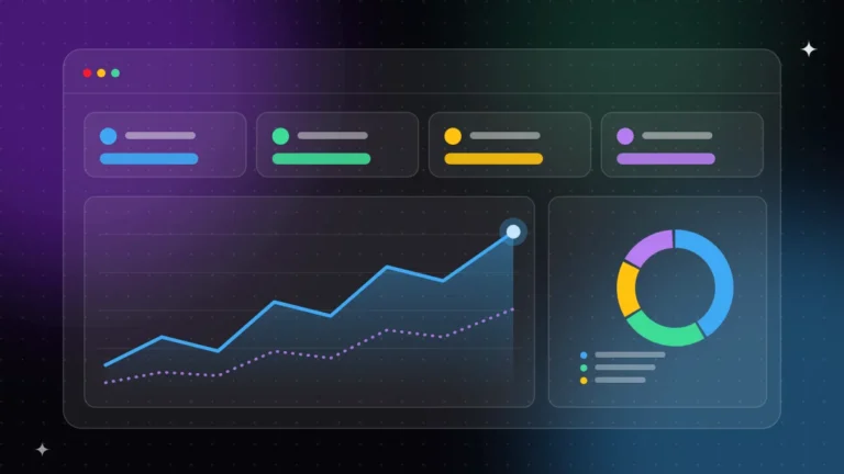 Dashboard di analytics con grafico di andamento e grafico a ciambella